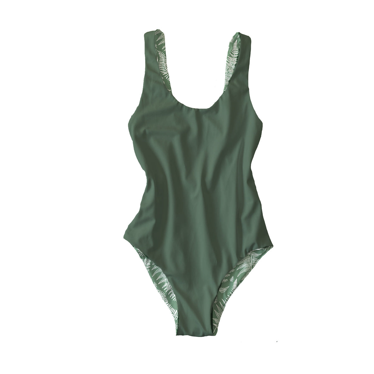 Reversible Ferns For Days / Solid Hunter Green One-Piece Swimsuit