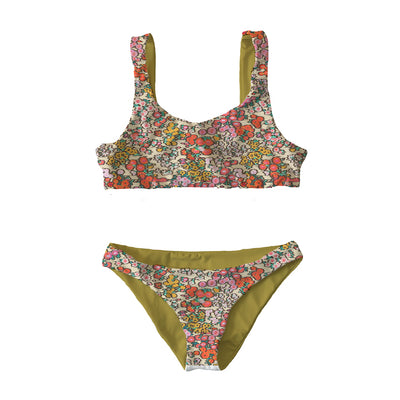 Reversible Bottom - Blurred Bouquet / Solid Chartreuse
