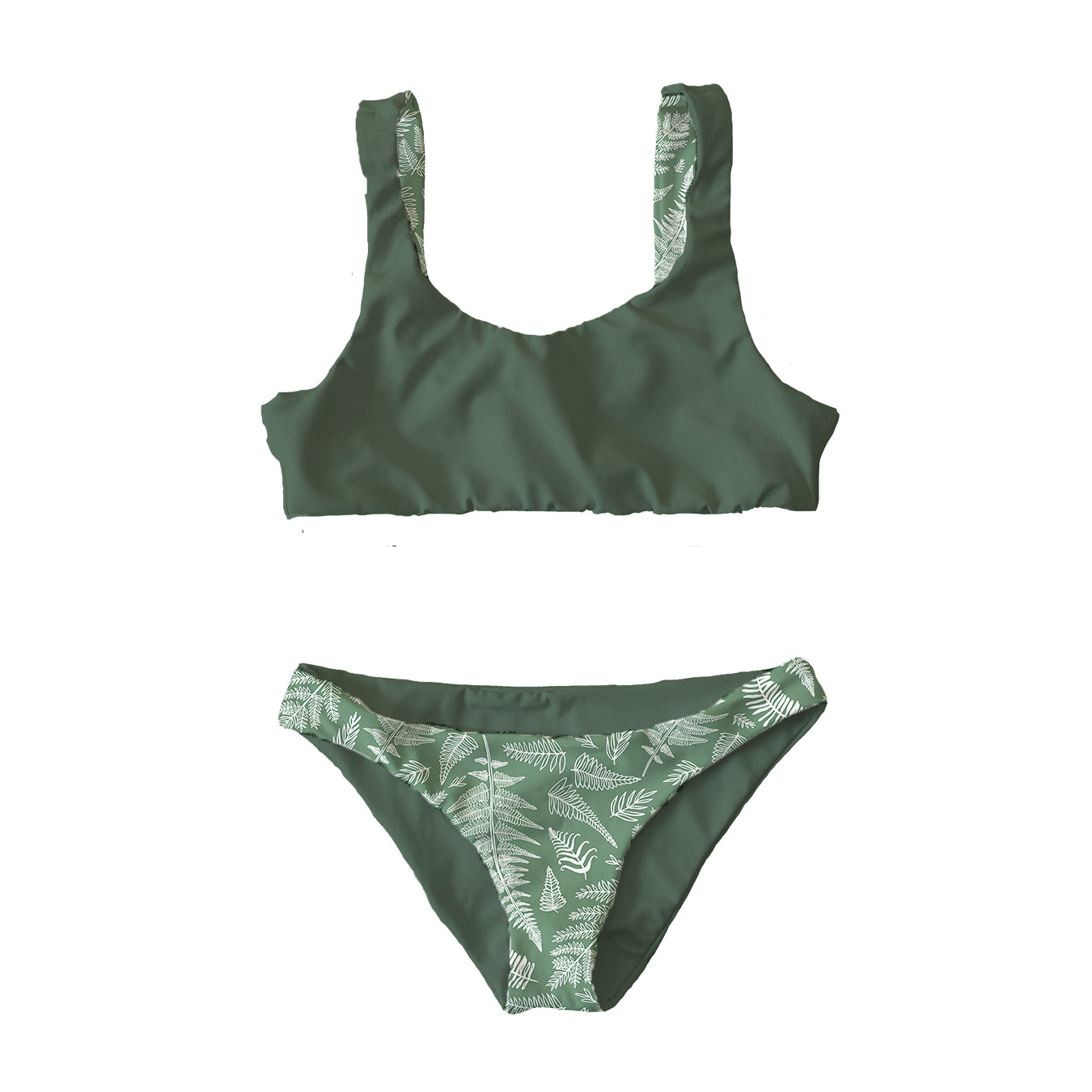 Reversible Scoop Top - Ferns For Days / Solid Hunter Green