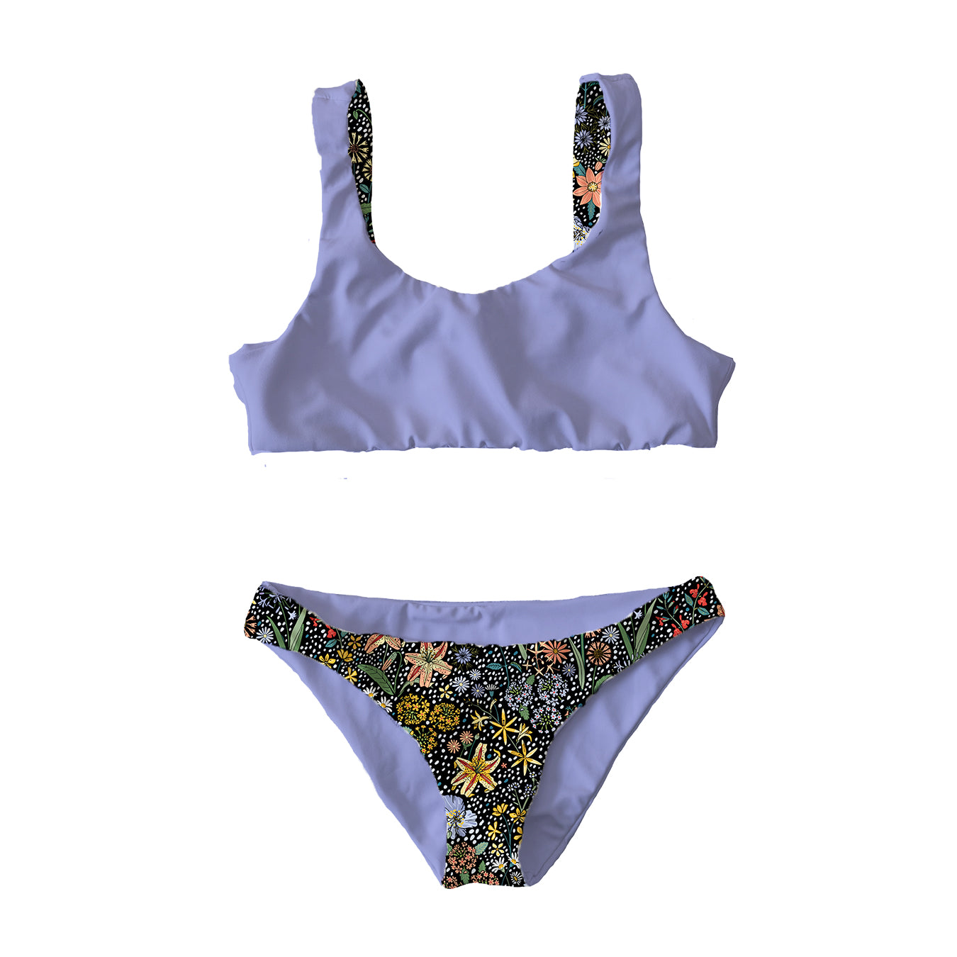 Reversible Bottom - Festive Floral / Solid Lilac