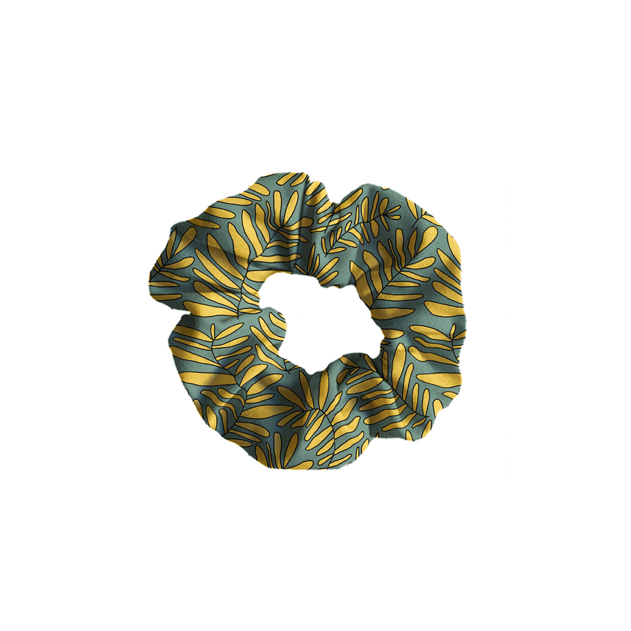 Luscious Leaves - Teal & Golden Scrunchie