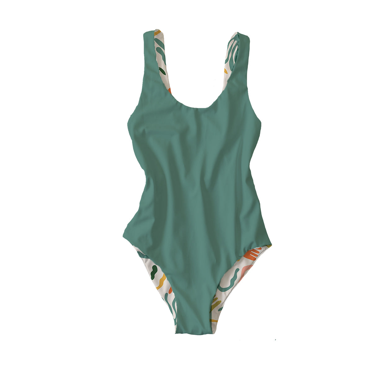 Reversible Sea Shapes / Solid Deep Teal OnePiece Swimsuit SugarSky